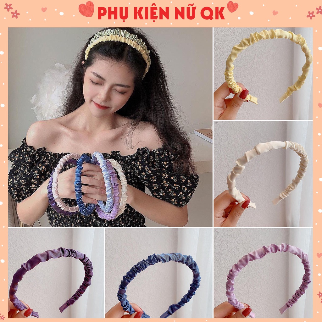 Bờm cài tóc vải satin nhún bèo phong cách Hàn Quốc, Băng đô vải xinh xắn cho nữ BD3