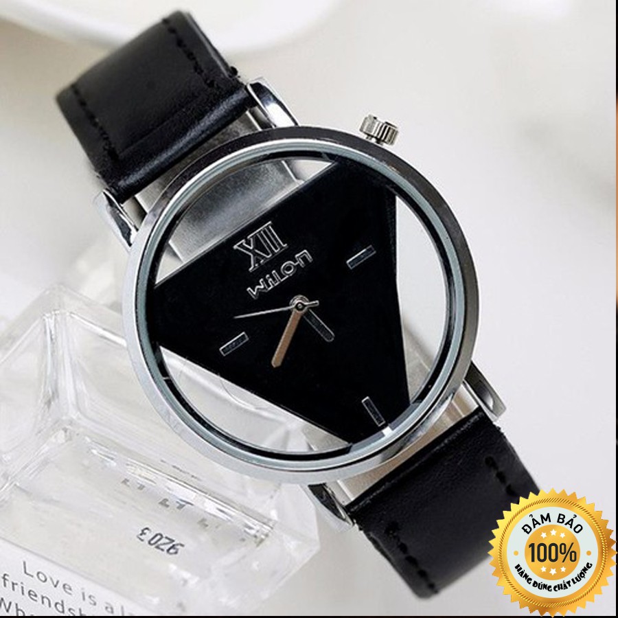 Đồng Hồ Kim Nam Wilon Máy Pin Quartz Mặt Tròn Tam Giác Dây Da Thời Trang Cổ Điển - Đồng Hồ Nam Đeo Tay Chính Hãng Đẹp