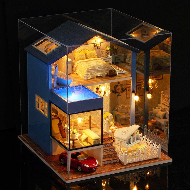 Mô hình nhà búp bê DIY Doll House Miniature_ SEATTLE _Tặng TẤM CHE BỤI + KEO + DỤNG CỤ+ CÓT NHẠC + CAR