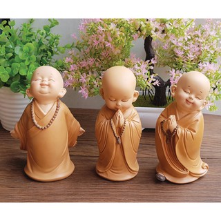 Bộ 03 Chú Tiểu Áo Nâu Đeo Chuỗi Cao 13.5CM