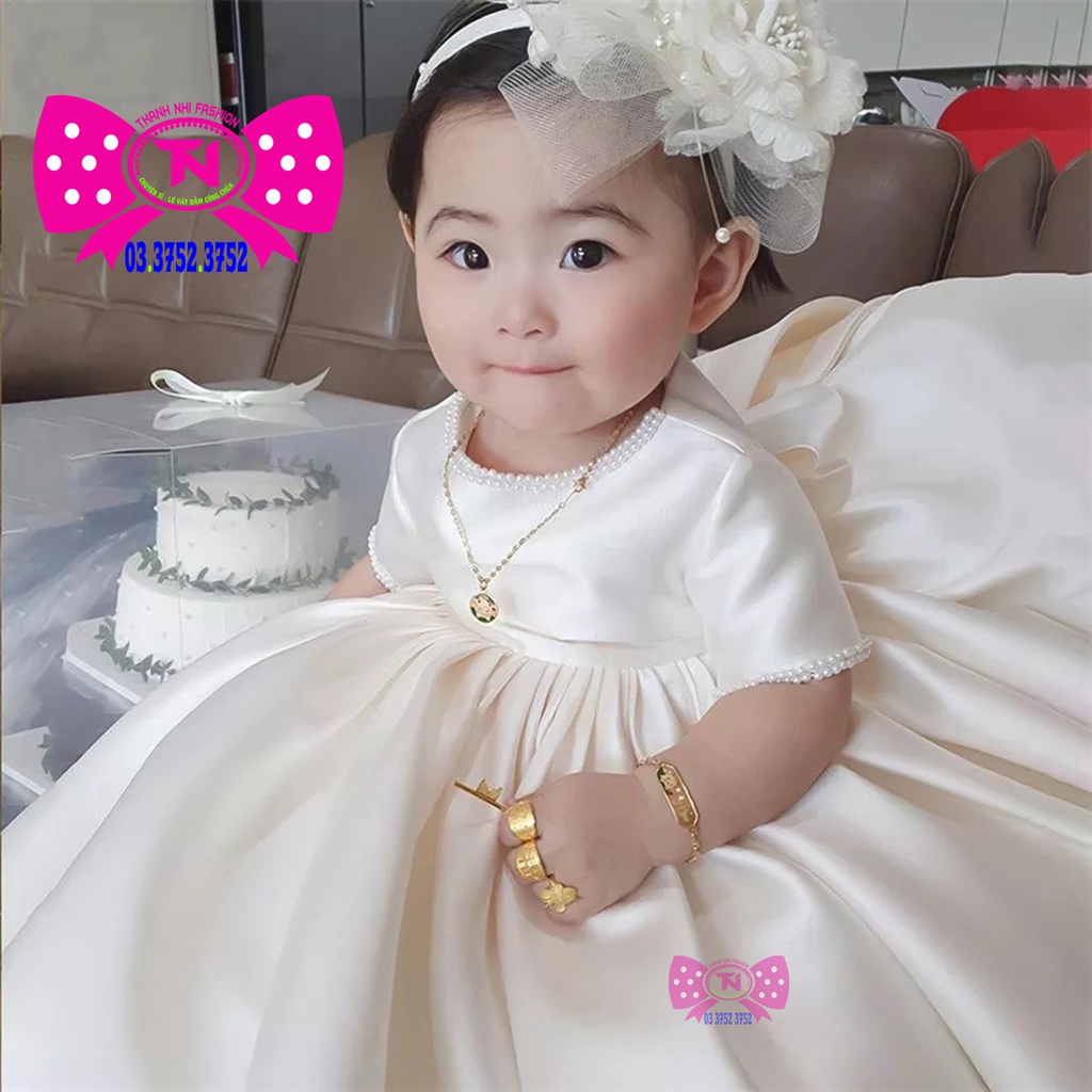 Váy Bé Gái Đính hạt Tay và Cổ dễ thương hot trend - Váy Công Chúa hàng Thiết Kế Cao Cấp Thanh Nhi Fashion TN233006