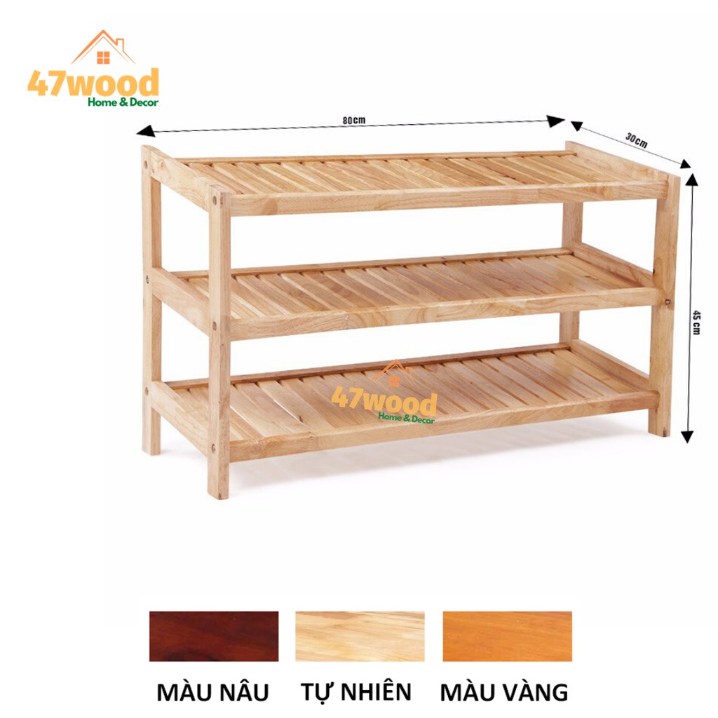 Kệ để giày dép 3 tầng rộng 80cm gỗ cao su