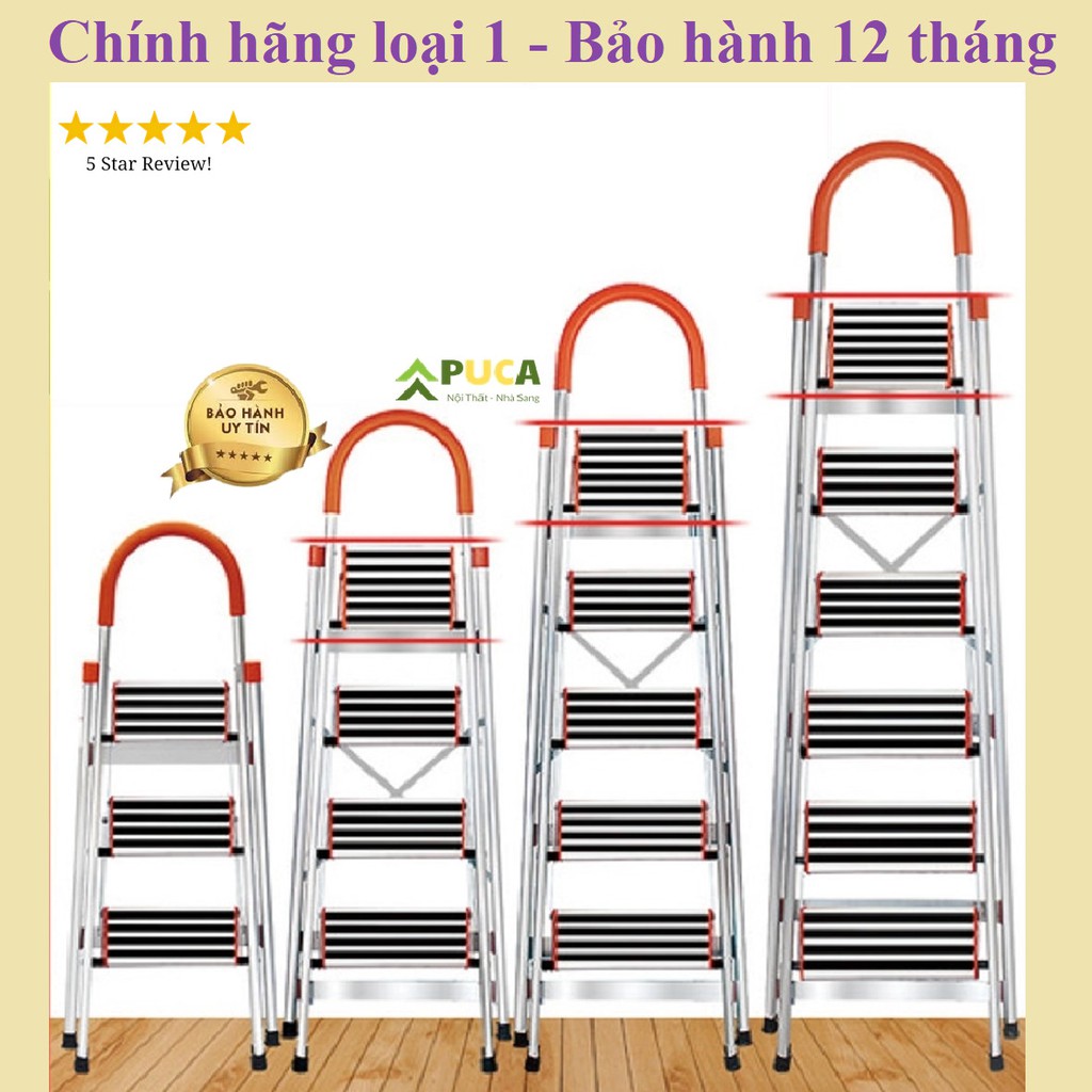 [𝘀𝗮𝗹𝗲 𝘀𝗮𝗹𝗲 𝘀𝗮𝗹𝗲]Thang nhôm thiết kế ghế tay vịn khung inox PUCA 3,4,5,6,7 bậc chiều cao 0.7 đến 1.7m bảo hành 12 tháng