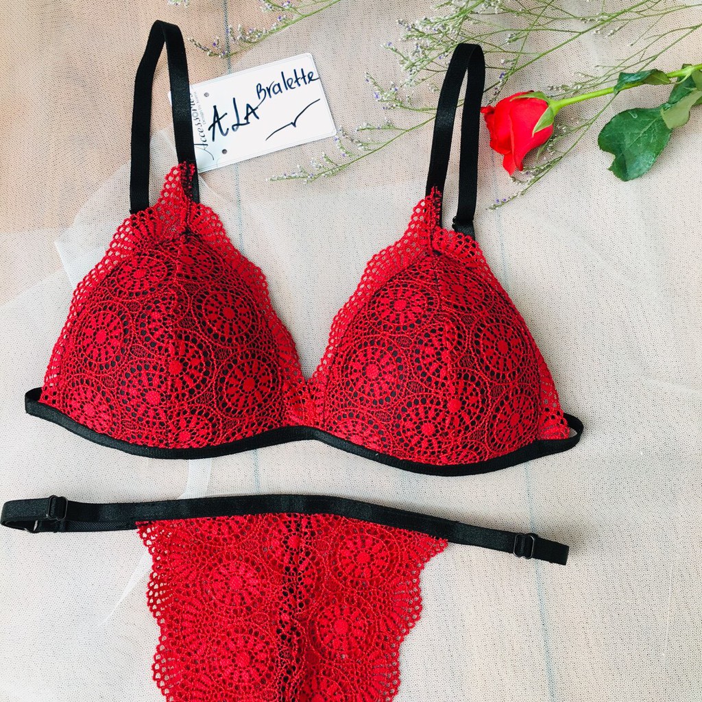 👙 Bra thiết kế sexy 👙 Bộ đồ bra không gọng , quần dây màu đỏ đô sexy 👙