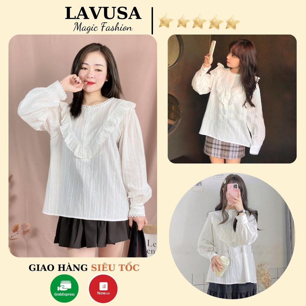 Áo Babydoll Ren Ngực  Áo Kiểu Bèo Cổ V Lavusa