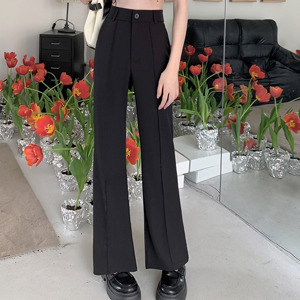 SUXI Quần Dài Ống Rộng Lưng Cao Màu Sắc Đơn Giản Hợp Thời Trang Cho Nữ