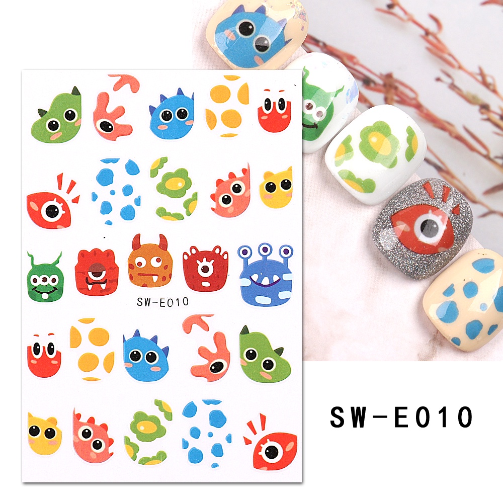 Miếng Dán Móng Tay Họa Tiết Quái Vật Hoạt Hình 3D DIY