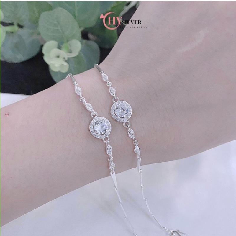 Lắc tay bạc ta ổ đá tròn nạm đá dây mưa vòng tay nữ bạc thật giá rẻ
