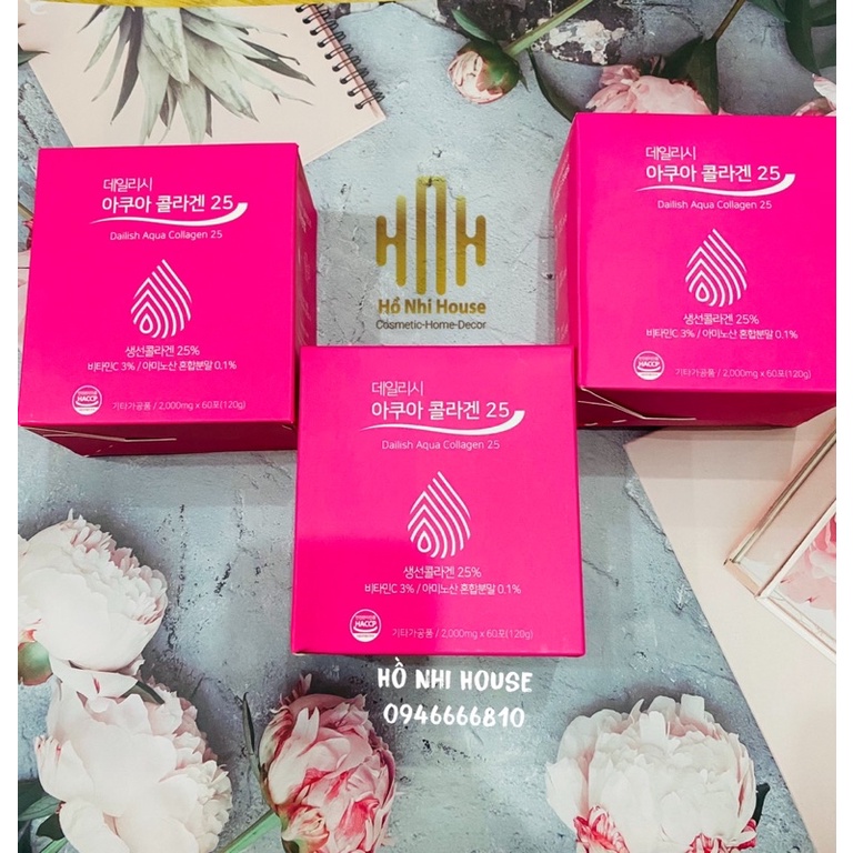 Collagen Thủy Phân Dailish Aqua Chính Hãng Chuẩn Nội Địa Hàn Quốc - Hộp 60 Gói.