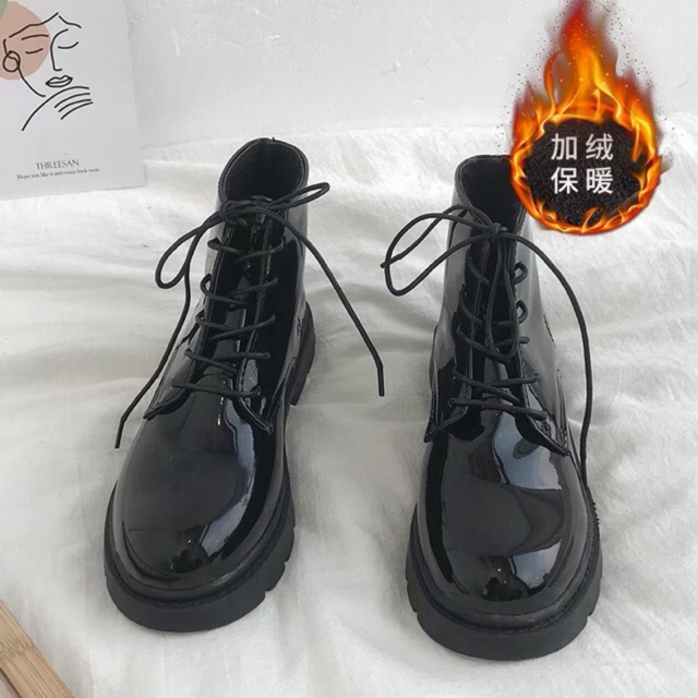 [ san li 39 ] GIÀY BOOT ULZZANG CAO CỔ DA LÌ DA BÓNG Giày cao cổ da buộc dây ulzzang Hàn Quốc | BigBuy360 - bigbuy360.vn