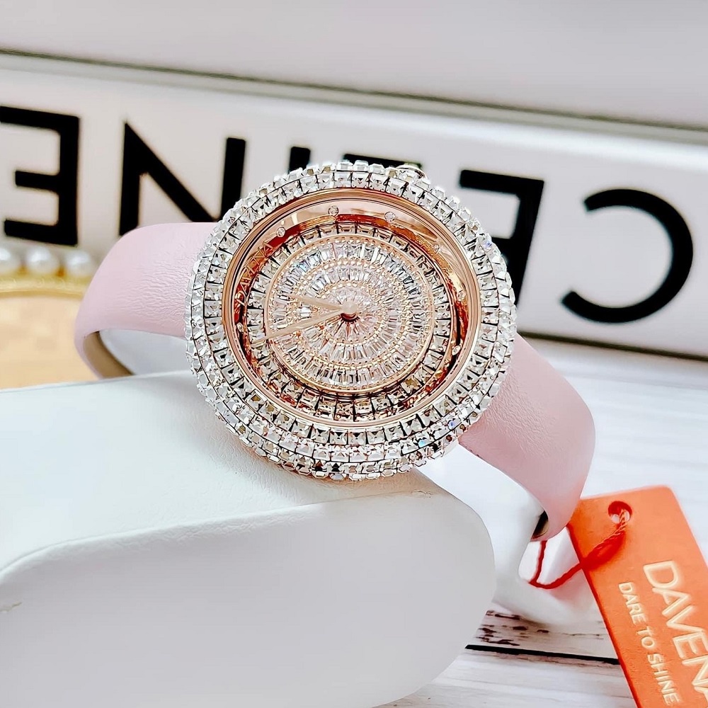 Đồng Hồ Nữ Davena 32091 Dây Da Hồng Rose Gold Chính Hãng 39mm