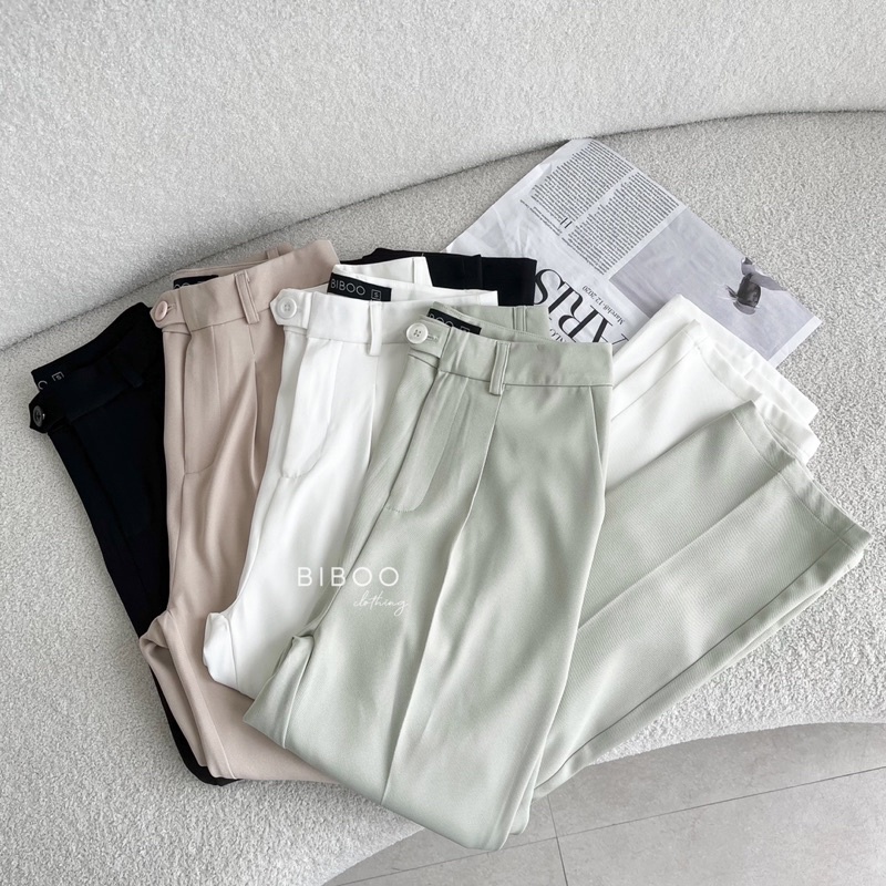 BIBOO - Quần tây dài xếp ly baggy nữ lưng cao ống suông tôn dáng BAGGY PANTS