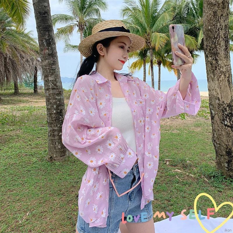 Small Daisy Shirt Long-sleeved Sunscreen Women Thin Printed Shirt Women Tops | BigBuy360 - bigbuy360.vn