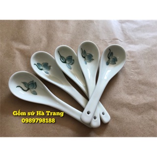 Thìa sứ Gốm sứ Bát Tràng cao cấp hoạ tiết sen xanh