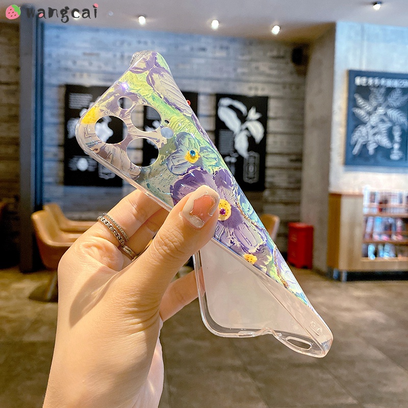 Ốp Điện Thoại Mềm Hình Hoa Màu Xanh Dương Lấp Lánh Cho iPhone 13 12 11 Pro Max XS Max XR X 7 8 6 6s Plus