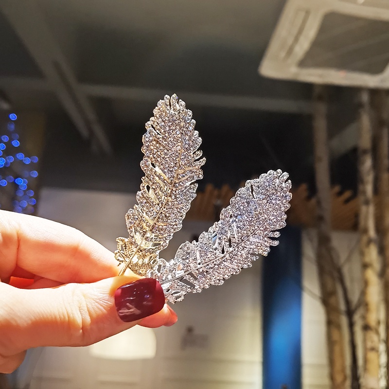 Kẹp Tóc Hình Lông Vũ Đính Đá Lấp Lánh Thời Trang Hàn Quốc