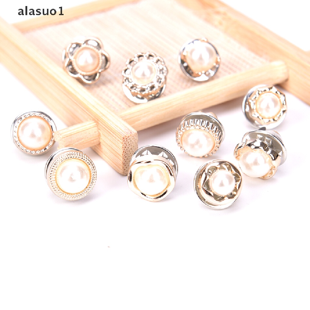 1 [alasuo1] Bộ 10 Khuy Cài Áo Hình Hoa Đính Pha Lê / Ngọc Trai Mini