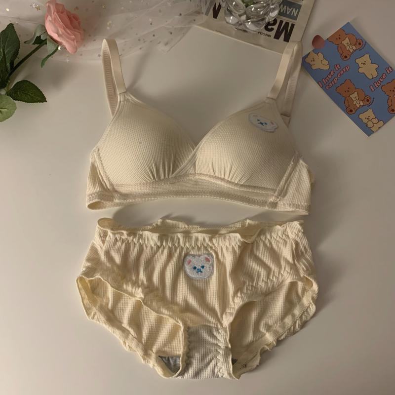 Set Áo lót vải cotton Thêu Hình Gấu Kèm Quần Lót Quyến Rũ Cho Nữ