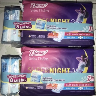 Băng vệ sinh Diana SuperNight 35 cm 3 miếng (2 túi ban đêm tặng túi hàng ngày)- Hsd:2025