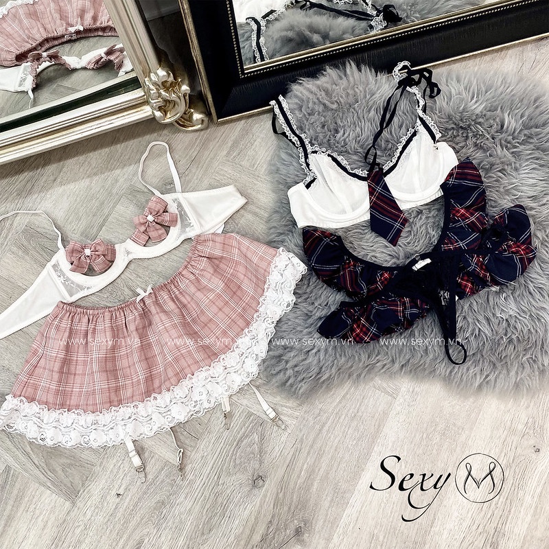 Set đồ lót cosplay học sinh 03 kèm cà vạt găng tất HS03 Sexy M