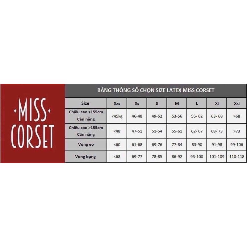 (Chính hãng )Đai nịt bụng Miss Corset-Latex Miss Corset