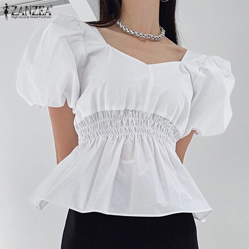 Zanzea Áo Kiểu Tay Phồng Xếp Ly Thời Trang Hàn Quốc Dành Cho Nữ