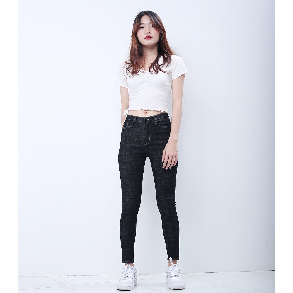 Quần jeans dài nữ co giãn SAIGONJEAN cạp thường basic jean QD032