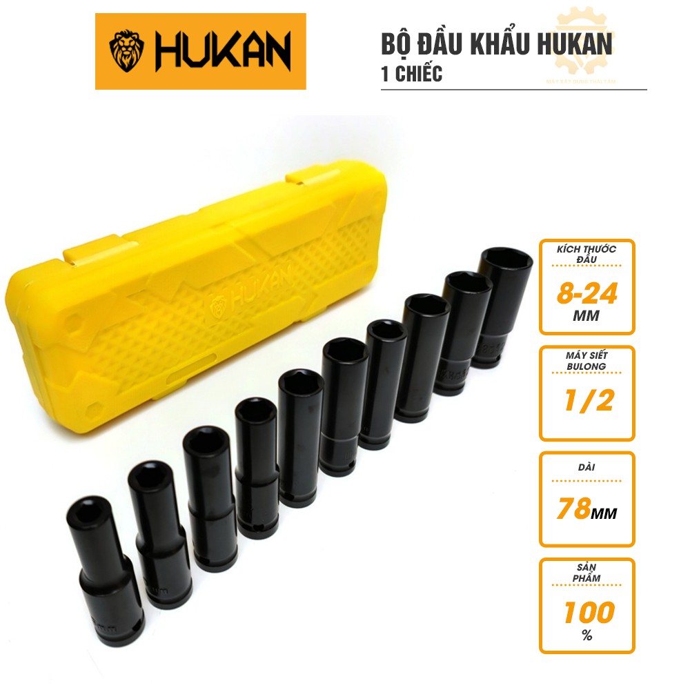 Bộ đầu khẩu HUKAN 10 cái loại 1/2 dài 78mm hàng chính hãng