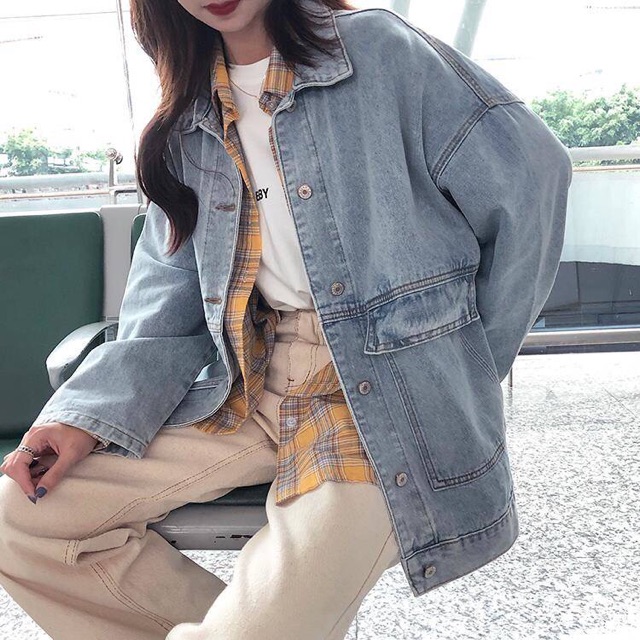 Áo khoác jeans bò dài tay 2 màu xanh đen chất dày dặn hàng loại 1 đi học đi chơi hàng Quảng Châu