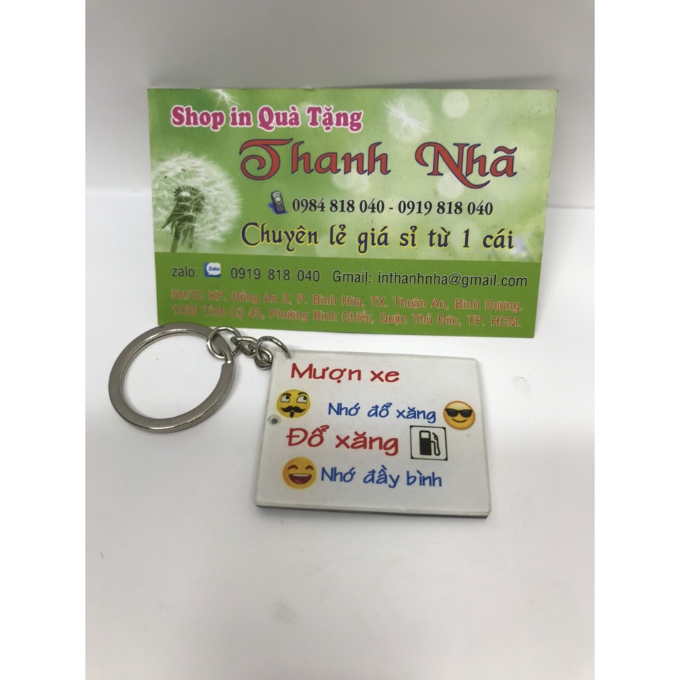 MÓC KHÓA SỐ XE, THÔNG BÁO #mượn xe nhớ đổ xăng, CHẤT LIỆU MICA 2MM TRONG SUỐT , IN theo yêu cầu tùy thich