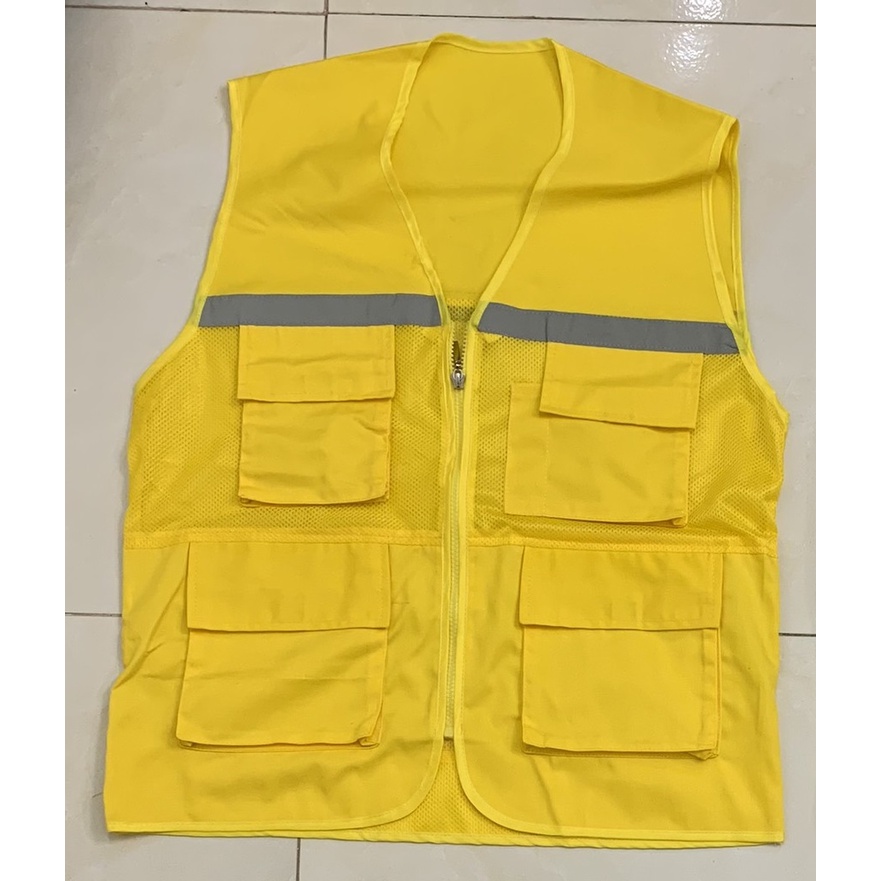Áo gile túi hộp vải lưới màu vỏ gừng có phản quang hàng xuất khẩu