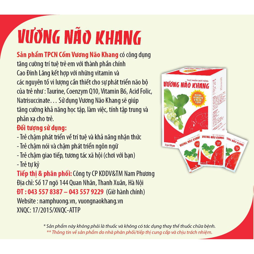 Vương Não Khang - Cải thiện rối loạn hành vi phá vỡ và lo âu và tăng khả năng học tập và ghi nhớ của trẻ