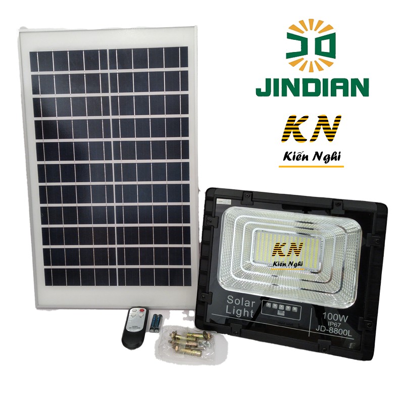 ĐÈN PHA NĂNG LƯỢNG MẶT TRỜI JD JINDIAN JD-8800L 100W CÓ ĐÈN BÁO MỨC PIN VÀ ĐIỀU KHIỂN TỪ XA CHÍNH HÃNG BẢO HÀNH 3 NĂM