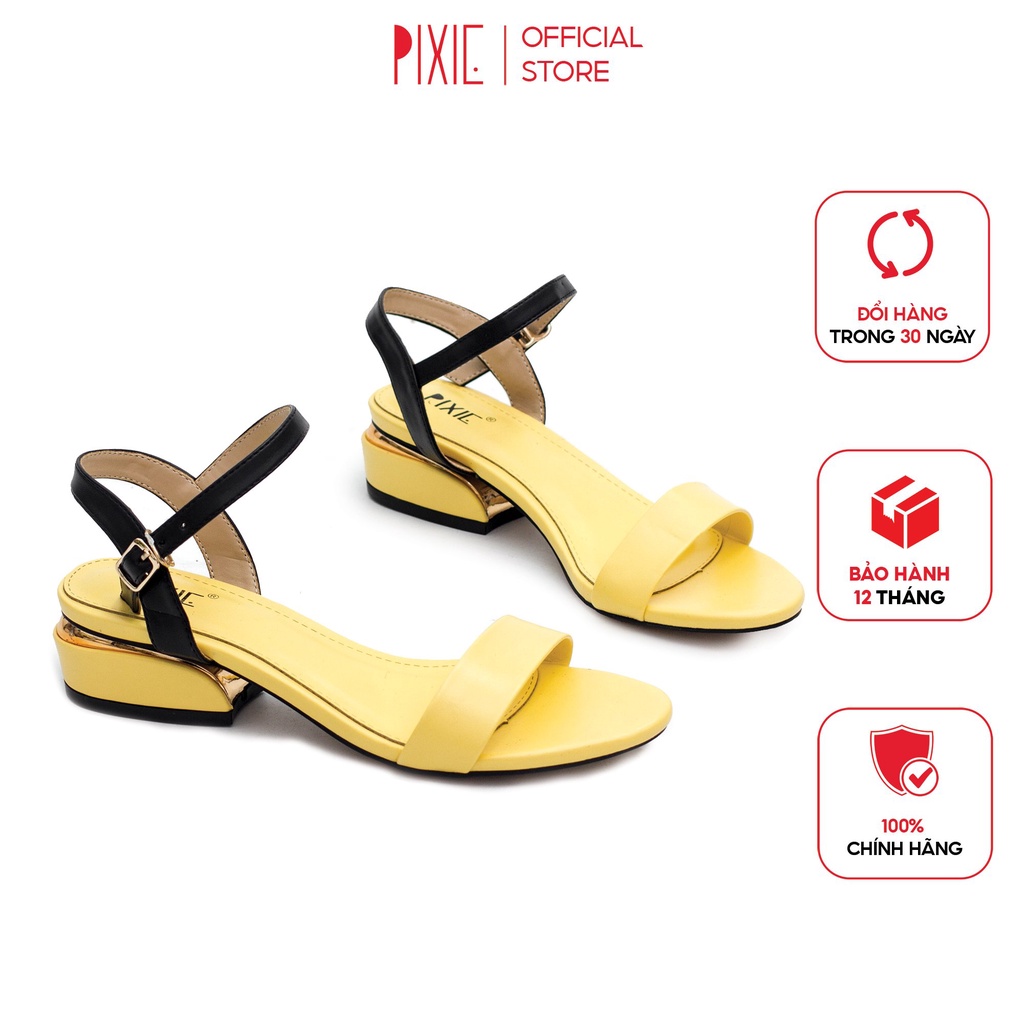 Giày Sandal 3cm Quai Mảnh Đế Vuông Viền Kim Loại Pixie X429