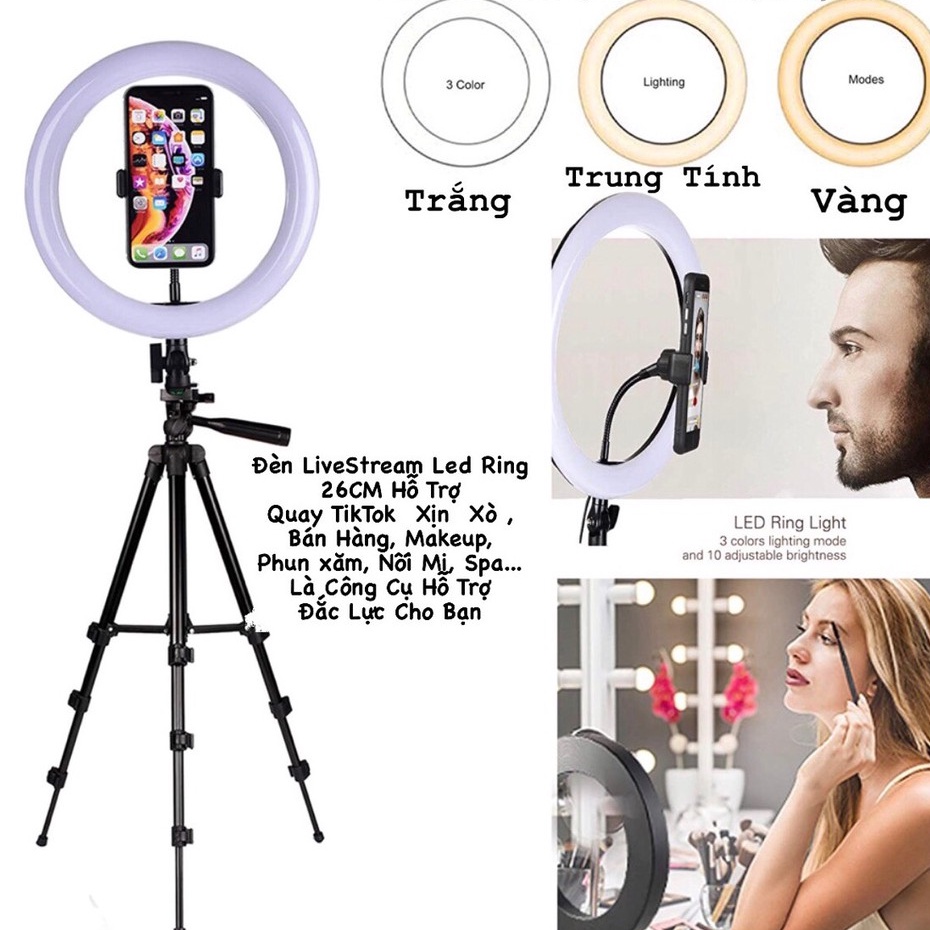 Đèn livetream bán hàng để bàn kích cỡ 26cm có 3 chế độ màu đèn: trắng,vàng,vàng +trắng,ánh sáng tuỳ chỉnh theo ý+ chân. | BigBuy360 - bigbuy360.vn