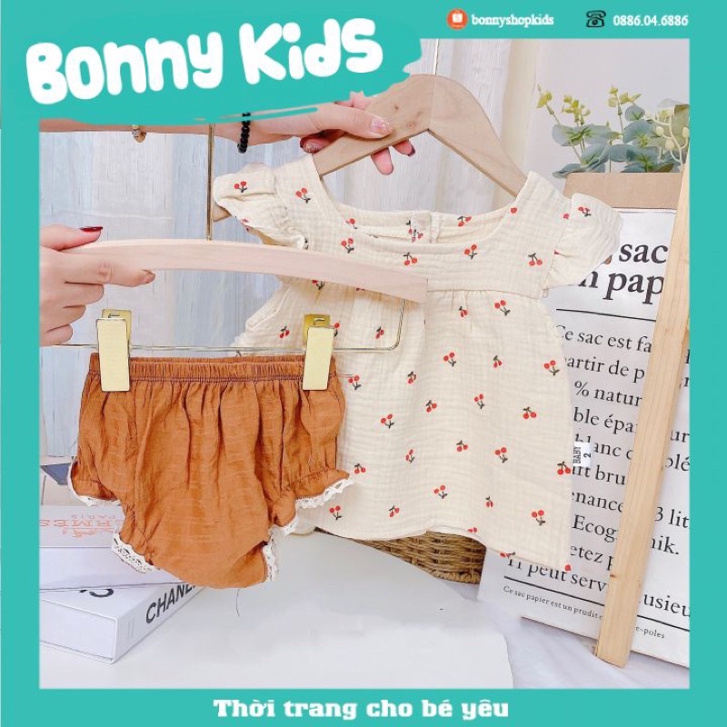 Bộ Chip Cộc Tay Xô Muslin Cho Bé Gái 0-12 Tháng, Váy Sơ Sinh, Body Đầy Tháng.