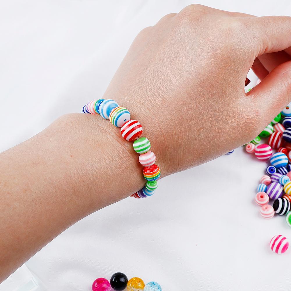 Hạt xỏ tròn bằng nhựa resin họa tiết sọc cỡ 6mm 8mm 10mm làm vòng tay/vòng cổ/khuyên tai thủ công DIY