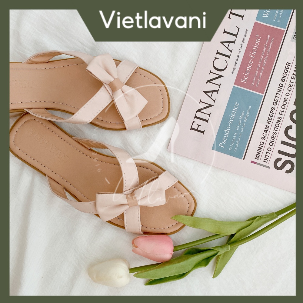 Dép nữ mã BBD13 màu kem quai nơ phong cách bánh bèo