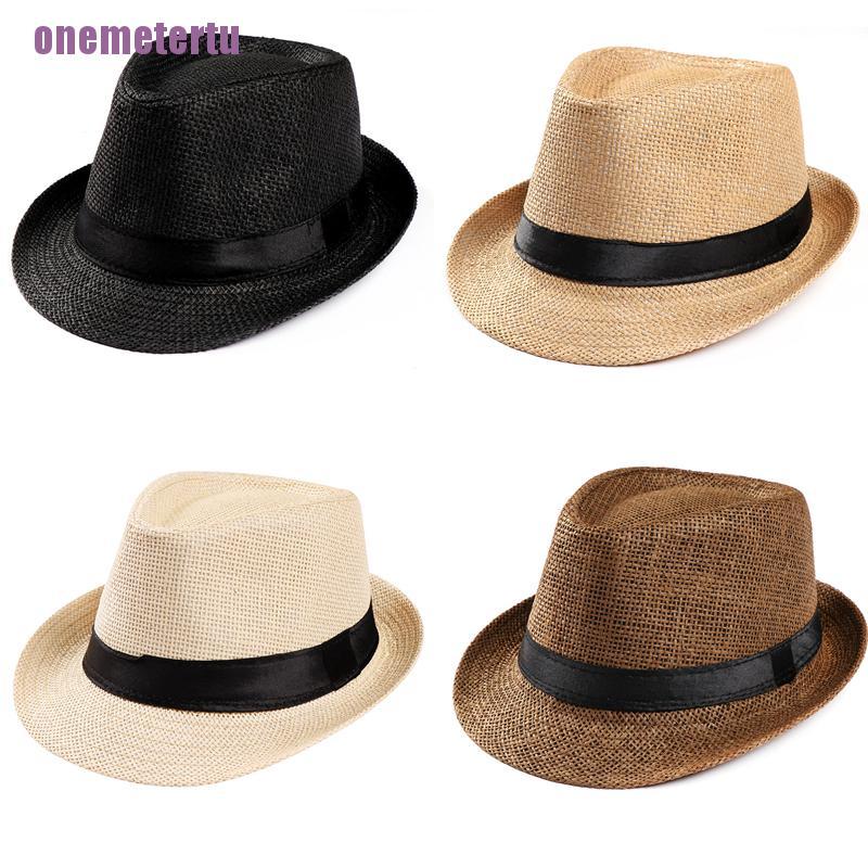 Mũ cối Fedora Trilby làm từ rơm rộng vành đi biển dành cho nam