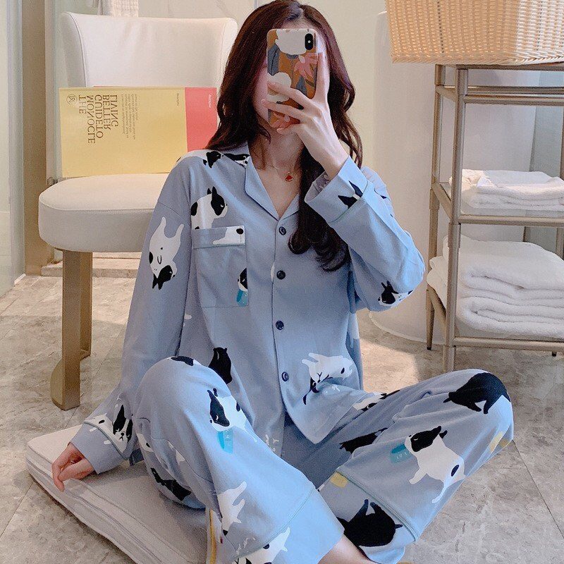 Bộ Ngủ Pijama Nữ HÀNG CÓ SẴN Bộ mặc nhà, Bộ Đồ Ngủ Chất Liệu Cotton Sợi Tơ Sữa Dài Tay Họa Tiết Dễ Thương Cao Cấp
