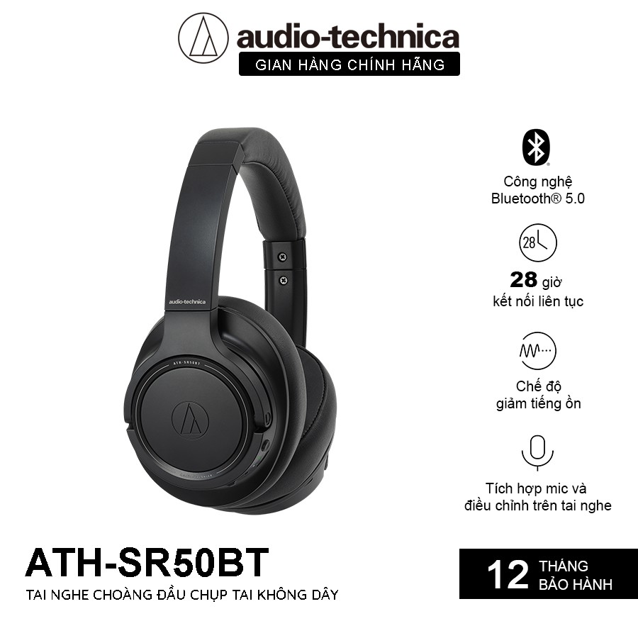 Tai nghe Chụp Tai Bluetooth 5.0 Audio-Technica ATH-SR50BT Công Nghệ Chống Ồn - Hàng Chính Hãng