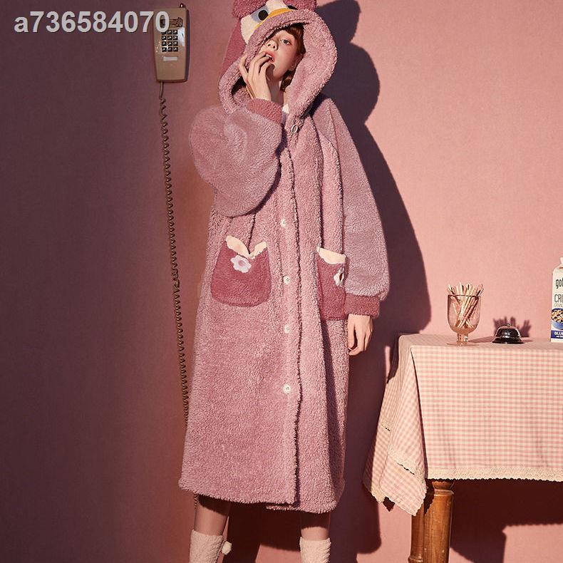 ▦Áo choàng ngủ dáng dài chất liệu dày dặn thời trang thu đông cho nữ