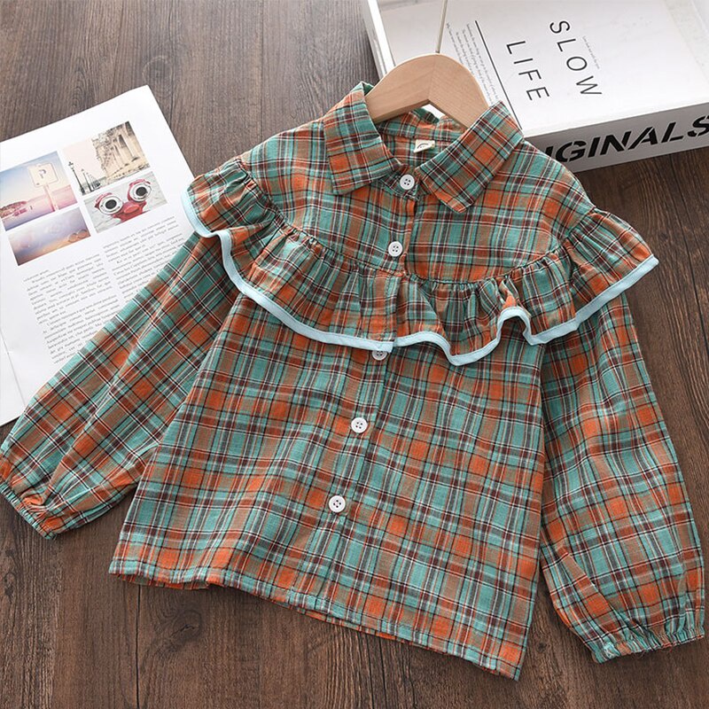 Áo Sơ Mi Cotton Dáng Rộng Họa Tiết Sọc Caro Thời Trang Cho Bé Gái 2-7 Tuổi