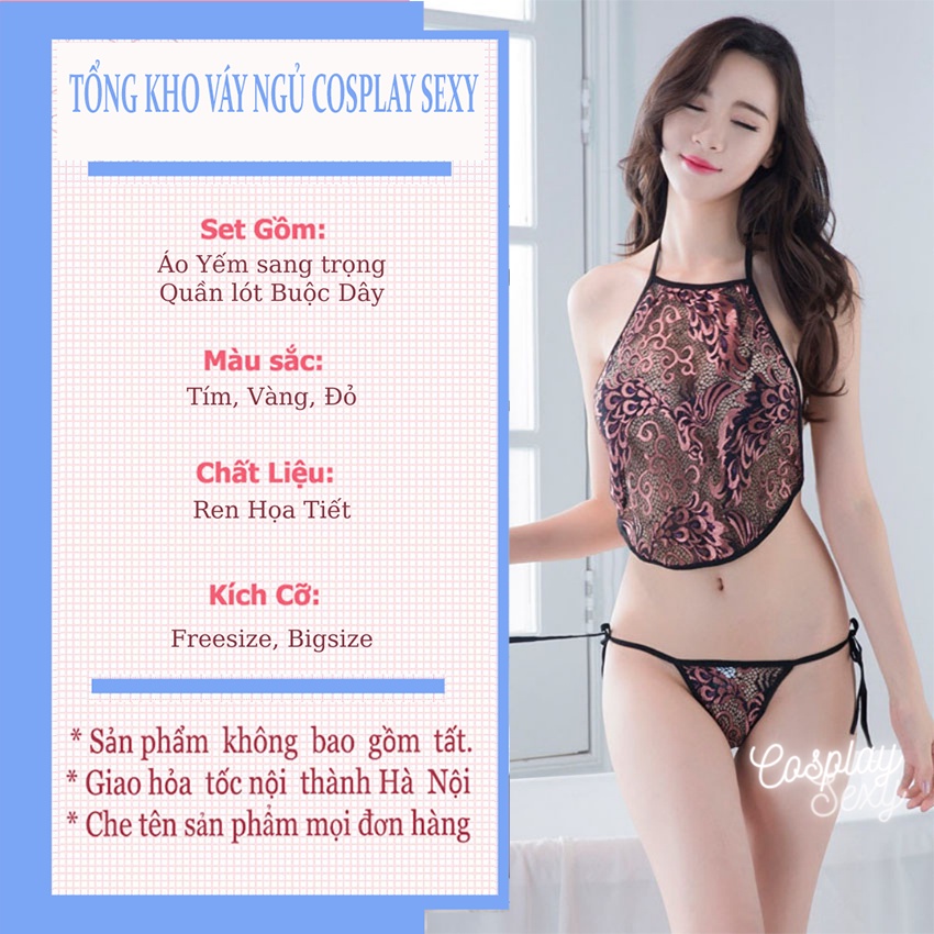 Áo Yếm Hở Lưng Sexy Nữ Chất Lụa Phối Ren Cột Dây Gợi Cảm - Yếm Ngủ Tân Nương Kèm Quần Lót Lọt Khe - Y800 - Ivyshop | BigBuy360 - bigbuy360.vn