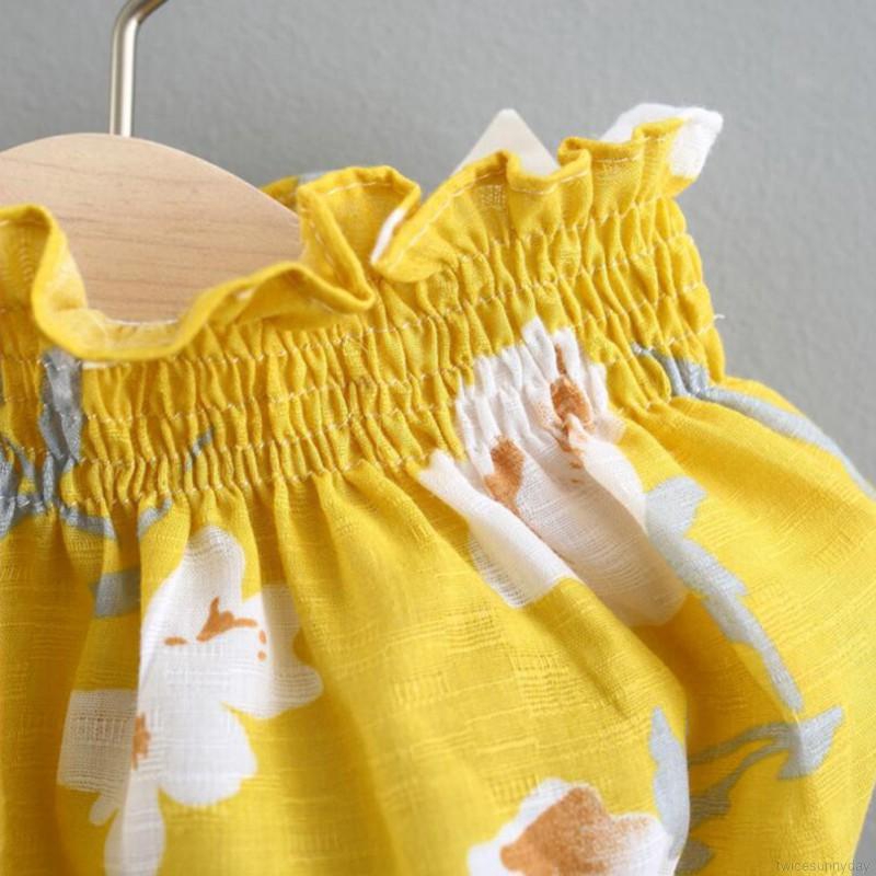 ☀ sunny ღ Set áo hoa không tay + quần short + Băng đô nơ đáng yêu cho bé gái