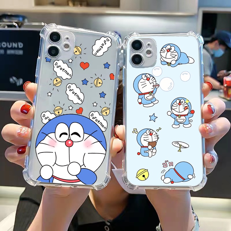 Ốp Điện Thoại Trong Suốt Dày Dặn Chống Sốc Hình Doraemon Kèm Dây Đeo