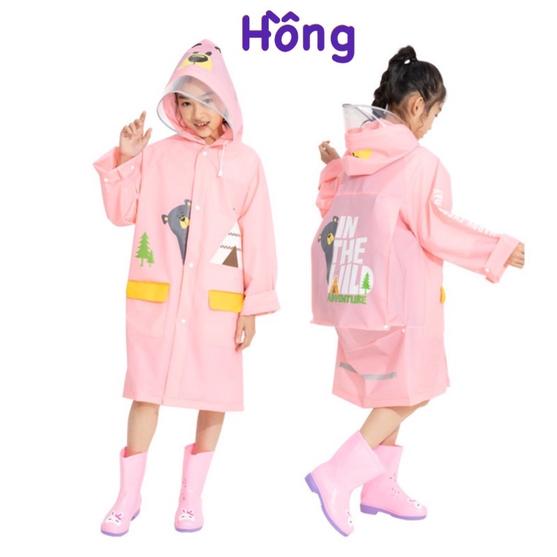 Áo mưa trẻ em cao cấp có mũ thiết kế phản quang,chất liệu an toàn,dáng suông trùm toàn thân