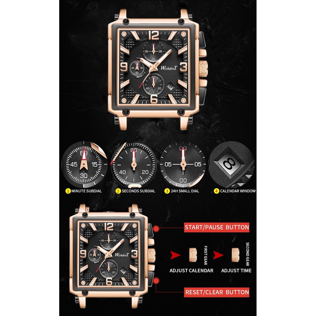 Đồng hồ nam chính hãng WISHDOIT dây da cao cấp mặt vuông thời trang chạy full kim đẹp giá rẻ | BigBuy360 - bigbuy360.vn