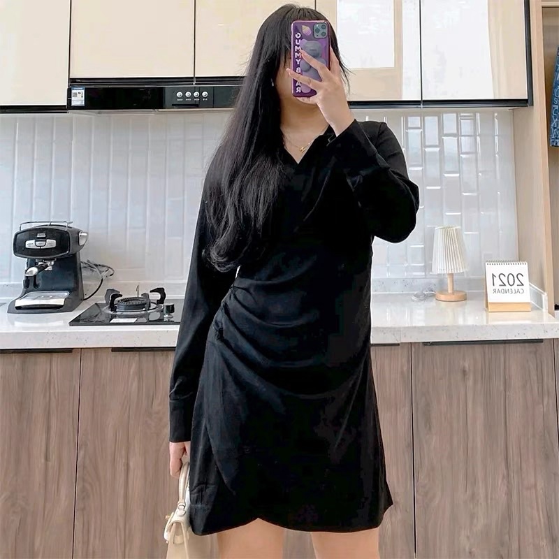 Đầm dài tay cổ bẻ triết eo Nữ 6sstore