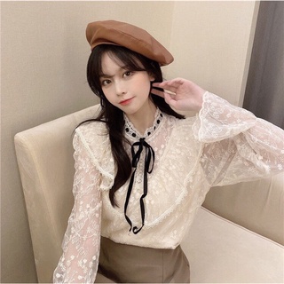 Áo kiểu ren cổ tàu thắt nơ